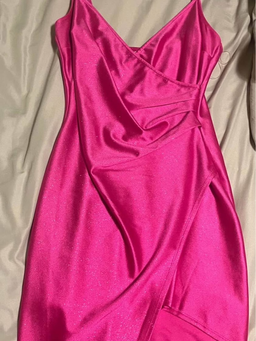 Honey and Rosie Fuchsia Satin Slip Dress with Draped Front